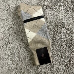 Punto Mens Socks Argyle Beige Gray Cashmere Merino Blend Made in Italy